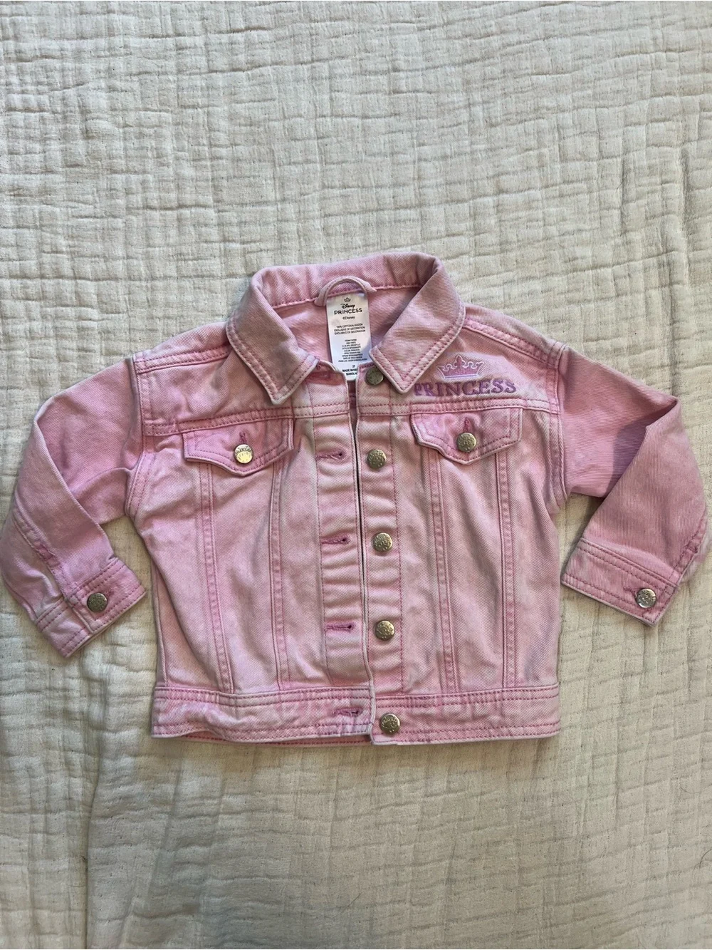 Disney Princess Pink Acid Wash Denim Jacket Girls 3T Cinderella Ariel Belle💕